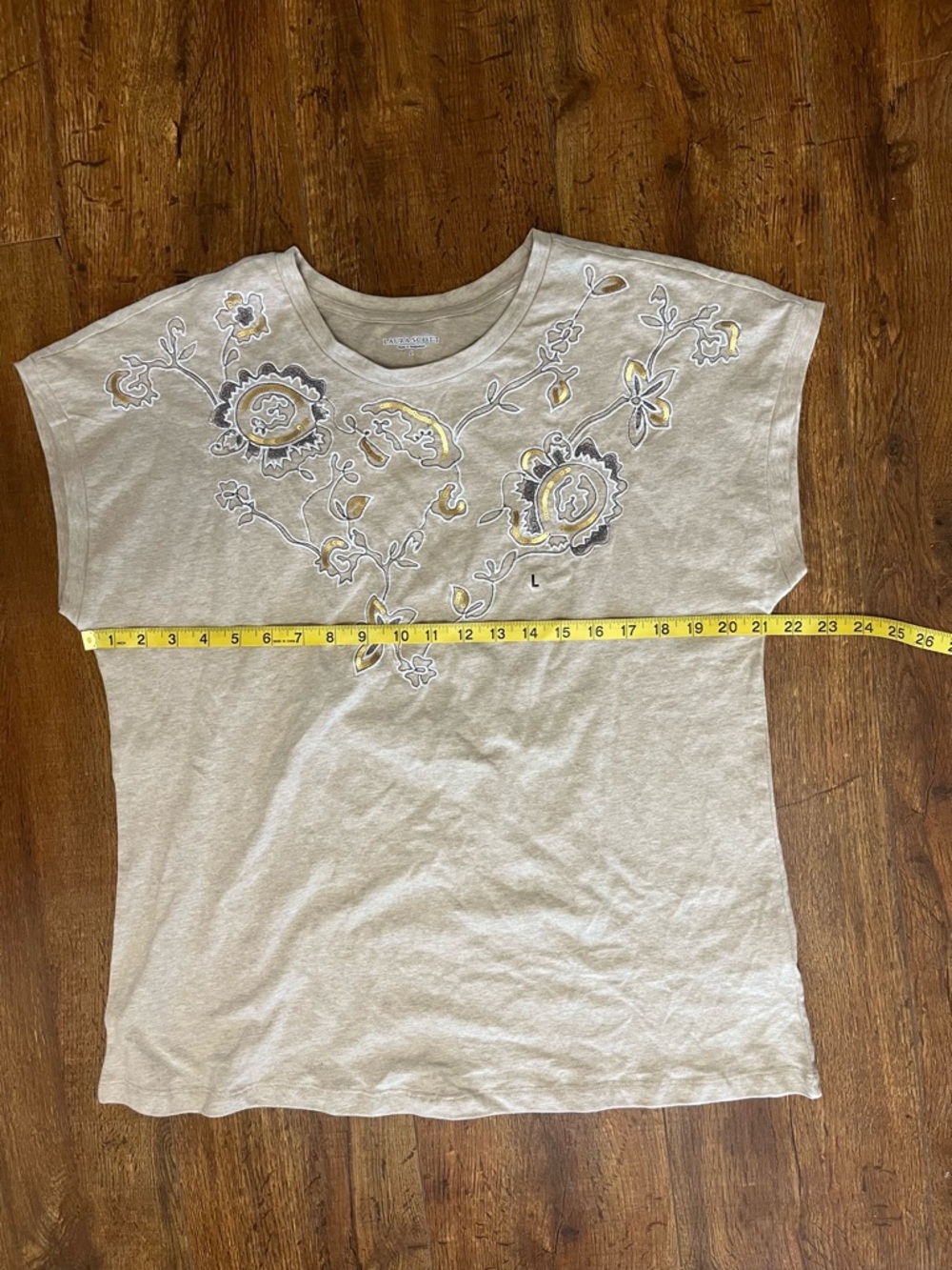 Laura Scott Embroidered Floral Scoop Neck Women’s Top - Beige